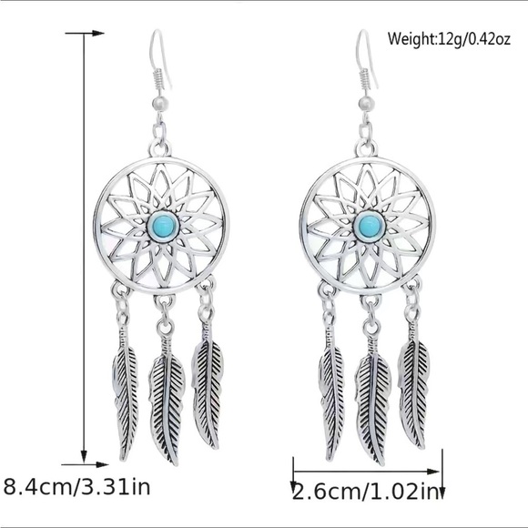 DreamCatcher Boho Feather Dangle Earrings Pierced Native American Aztec Western - Picture 6 of 11